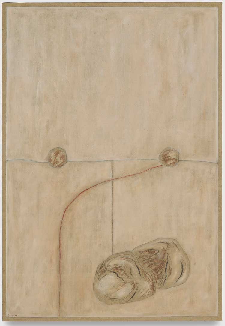 Huong Dodinh. Sans titre, 1990. Organic binders and natural
pigments on paper mounted on wood, 197.2 × 97 × 3.5 cm (77-
5/8" × 38-3/16" × 1-3/8"). © Huong Dodinh, courtesy Pace Gallery. Photo: Richard Gary.