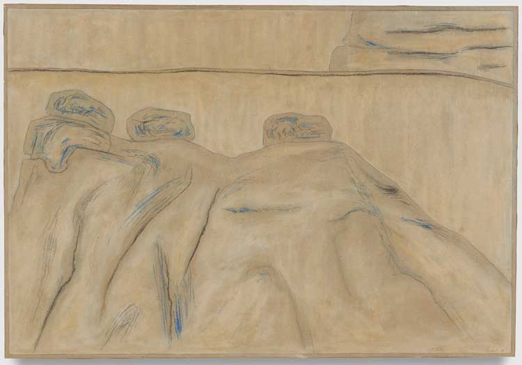 Huong Dodinh. Sans titre, 1989. Organic binders and natural
pigments on paper mounted on wood, 59.2 × 86.5 × 2.5 cm (23-5/16" × 34-1/16" × 1"). © Huong Dodinh, courtesy Pace Gallery. Photo: Richard Gary.