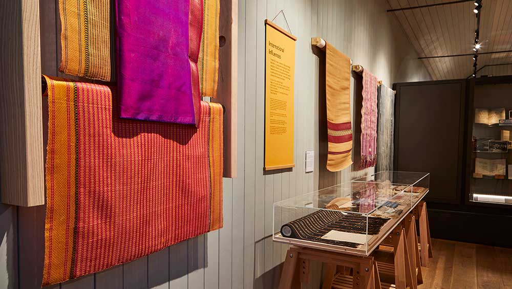 Double Weave: Bourne and Allen’s Modernist Textiles, installation view, Ditchling Museum of Art and Craft, 2023. Photo: Tessa Hallmann.