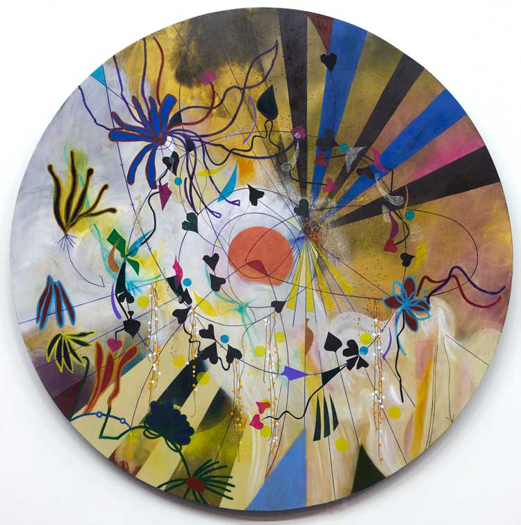 Tiffanie Delune, Healing Is A Dance With The Stars, 2023. Mixed media on cotton canvas, 150 cm. Courtesy of the artist and Gallery 1957.
