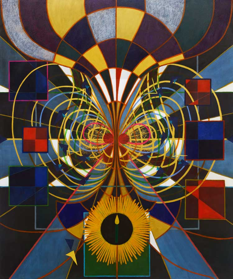 Tiffanie Delune, Rooted In Motion, 2023. Mixed media on cotton canvas, 180 x 150 cm. Courtesy of the artist and Gallery 1957.