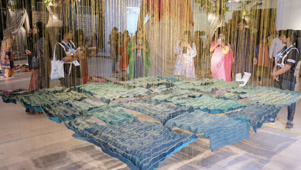 Ashfika Rahman, বেহুলা আজকাল (Behula These Days) (2022–23). Community-led photography and textile installation. Commissioned by Samdani Art Foundation.
