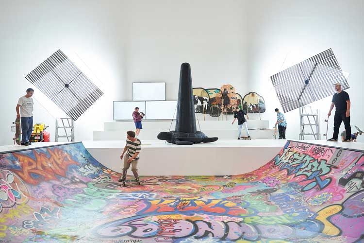 Documenta 15: Baan Noorg Collaborative Arts and Culture, The Rituals of Things, 2022, skater on the half-pipe, Fridericianum, Kassel, 13 June 2022. Photo: Nicolas Wefers.