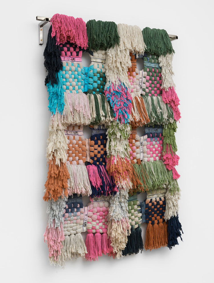Alexandre da Cunha. Kentucky (Arlecchino), 2020. Cleaning mops, dye, fittings, 147 x 100 x 17 cm (57 7/8 x 39 3/8 x 6 3/4 in). © Alexandre da Cunha. Courtesy the artist and Thomas Dane Gallery. Photo: Ben Westoby.