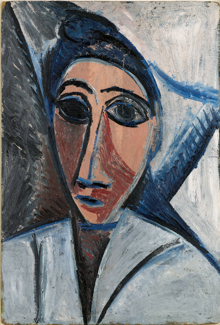 Pablo Picasso, Bust of Woman or Sailor (Study for 'Les Demoiselles d’Avignon'), Paris, spring 1907. Oil on cardboard, 53.5 x 36.2 cm. Musée national Picasso-Paris. Pablo Picasso gift in lieu, 1979. MP15. Photo © RMN-Grand Palais (Musée national Picasso-Paris) / Adrien Didierjean. © Succession Picasso/DACS 2019.