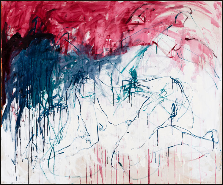 Tracey Emin, It - didnt stop - I didnt stop, 2019. Acrylic on canvas, 152 x 183.5 x 3.7 cm. Photo © HV-studio Courtesy the Artist and Xavier Hufkens, Brussels.