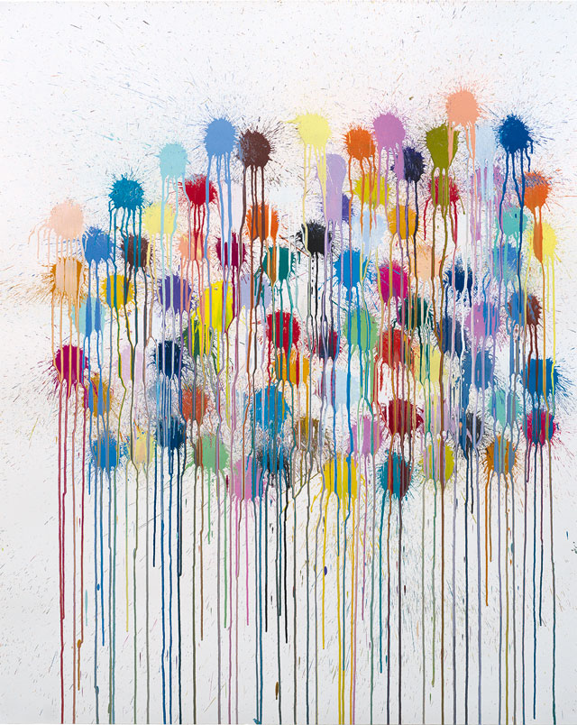 Ian Davenport. Blossom, 2018. Acrylic on paper, 60 x 48 in (152.4 x 121.9 cm). Courtesy Waddington Custot.