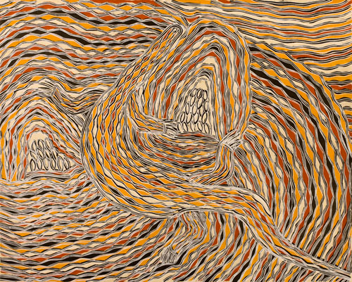 Djambawa Marawili. Garrangali, 2010. Etching and screen print, 50 x 62 cm. Photo: Peter Eve. Image courtesy of Nomad Art Darwin.