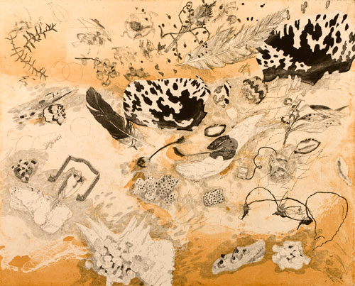 John Wolseley. Sea Wrack: Tide after Tide – Baniyala, 2010. Etching, 50 x 62 cm. Photo: Peter Eve. Image courtesy of Nomad Art Darwin.