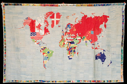 Alighiero Boetti. Mappa, 1971. Embroidered tapestry made in Afghanistan, 147 x 228 cm. Private collection, Photograph: Roman Maerz.