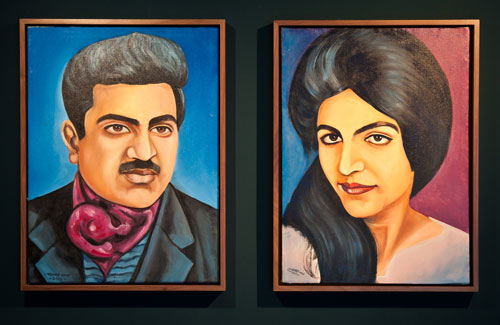 Jeanno Gaussi. Family Stories, 2011–12. Oil on canvas, video, 11 sound tracks, 10 paintings, each 60 × 45 cm. Video 2.42 min Afghan painter commissioned by the artist: Ustad Sharif Amin. Courtesy the artist. Photograph: Krzysztof Zielinski.