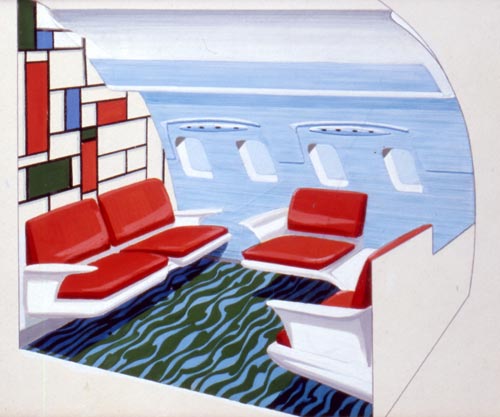 Airplane interior rendering, circa 1957. Courtesy Collection of Dorothy Draper & Co. Inc, The Carleton Varney Design Group.
