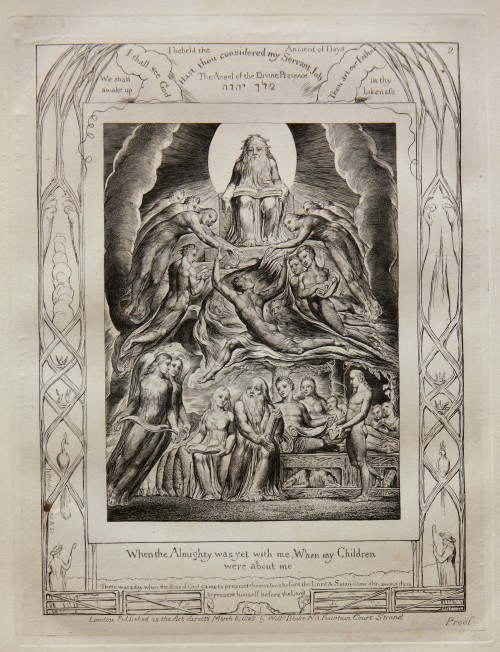 William Blake. Satan Before the Throne of God, from Illustrations of the Book of Job, 1825 (published 1826). Engraving on India paper chine collé on wove paper. Jansma Collection, Grand Rapids Art Museum, 2014.1c.