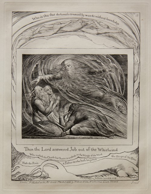 William Blake. The Lord Answering Job out of the Whirlwind, from Illustrations of the Book of Job, 1825 (published 1826). Engraving on India paper chine collé on wove paper. Jansma Collection, Grand Rapids Art Museum, 2014.1n