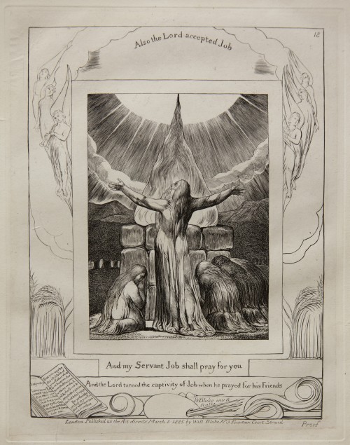 William Blake. Job’s Sacrifice, from Illustrations of the Book of Job, 1825 (published 1826) Engraving on India paper chine collé on wove paper. Jansma Collection, Grand Rapids Art Museum, 2014.1s