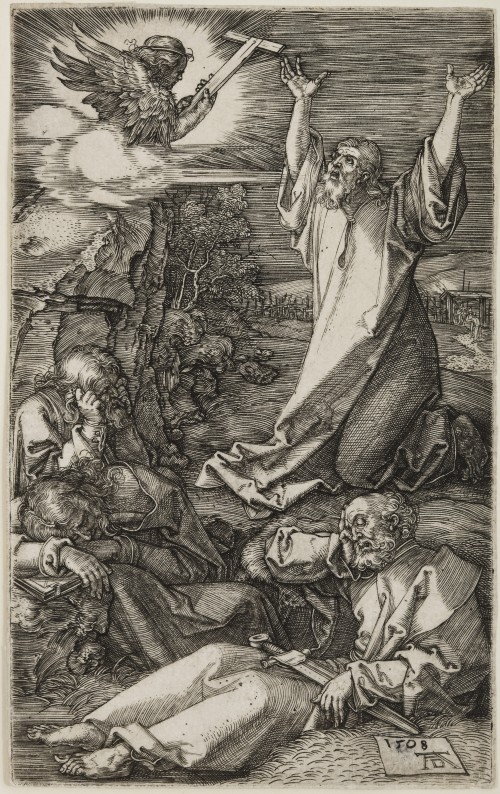 Albrecht Dürer. Christ on the Mount of Olives, from The Engraved Passion, 1508 Engraving on laid paper. Jansma Collection, Grand Rapids Art Museum, 2007.16b