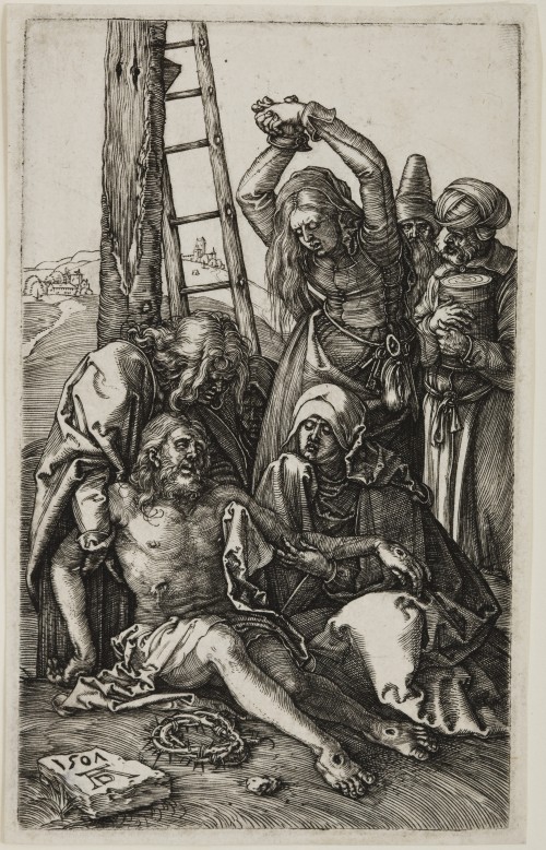 Albrecht Dürer. Lamentation, from The Engraved Passion, 1507 Engraving on laid paper. Jansma Collection, Grand Rapids Art Museum, 2007.16l
