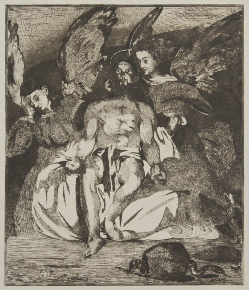 Édouard Manet. Dead Christ with Angels, 1866–67. Etching and aquatint printed in brown ink on beige China paper Jansma Collection, Grand Rapids Art Museum, 2010.12