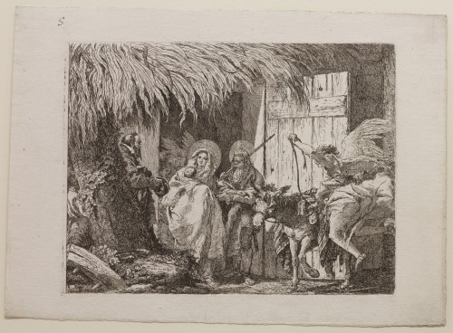 Giovanni Domenico Tiepolo. Joseph and Mary Seeking Shelter, plate 5 from The Flight into Egypt, 1750–53. Etching on paper
Jansma Collection, Grand Rapids Art Museum, 2012.24