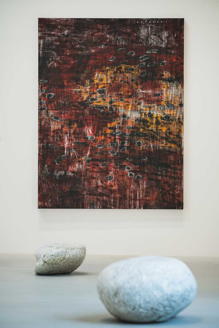 Laís Amaral, Le maître des arcanes, 2025 and Solange Pessoa, Nihil Novi Sub Sole, 2019–21, installation view, Erasure, Goodwood Art Foundation. Photo: Toby Adamson.