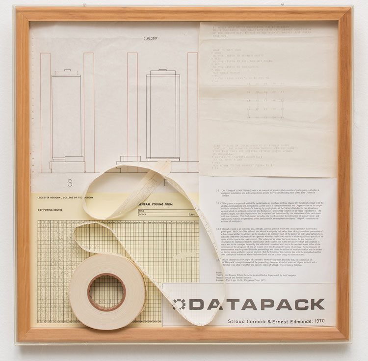 Ernest Edmonds, Datapack, 1970. Poster and punched card, 50 x 50 cm. Private collection. Photo: Thales Leite.