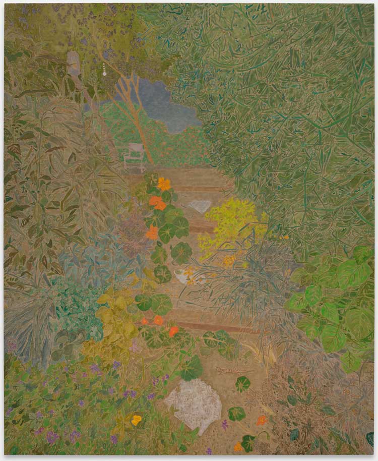 Hayley Barker. Spring Valentine Path, 2024. Oil on linen, 254.3 x 208.3 cm. Ingleby Gallery. Photo: Paul Salveson.