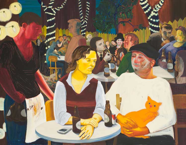 Nicole Eisenman, Beer Garden with Ulrike and Celeste, 2009. Oil on canvas, 165.1 × 208.3 cm. Hall Collection. Image courtesy Hall Art Foundation. Photo: Bryan Conley.