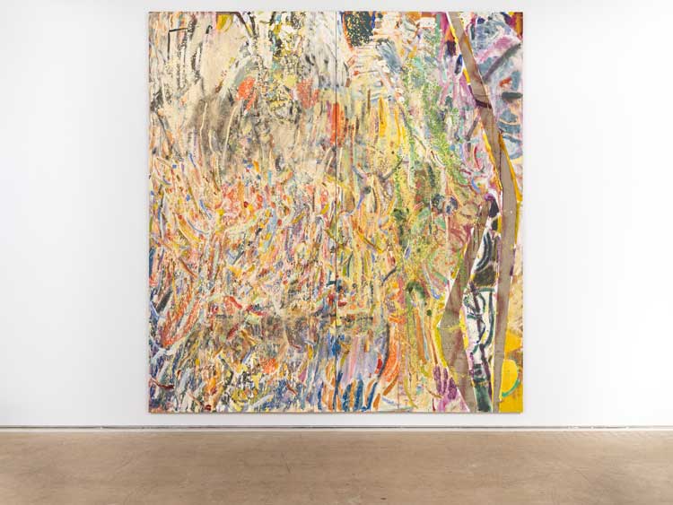 Pam Evelyn. Deluge, 2023. Oil on linen, 321 × 300 cm (10’ 6-3/8” × 9’ 10-1/8” overall). Photo: Robert Glowacki.
