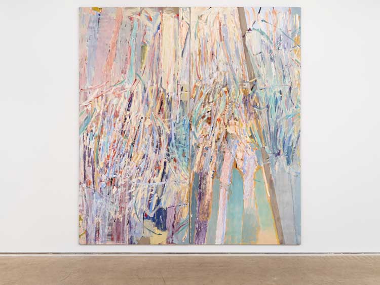 Pam Evelyn. Mirage - A Glaze of Mischief, 2023. Oil on linen, 321 × 300 cm (10’ 6-3/8” × 9’ 10-1/8” overall). Photo: Robert Glowacki.