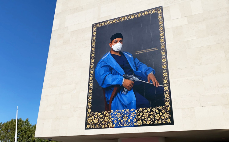 Mahtab Hussain. The Surgeon, 2020. Installation view, Everyday Heroes, Southbank Centre, London, 2020. Photo: Martin Kennedy.