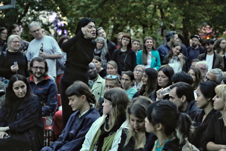 Nora Turato's performance, 2019. Photo: Tim Haber, courtesy Block Universe and E-Werk Luckenwalde.