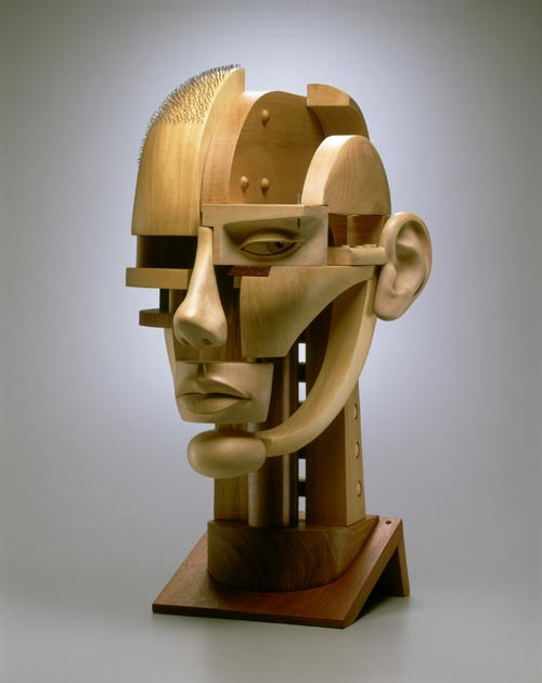 John Morris, Head, 1998. Hardwoods and metal. Collection of Robert M. and Lillian Montalto Bohlen. Photo: Dirk Bakker