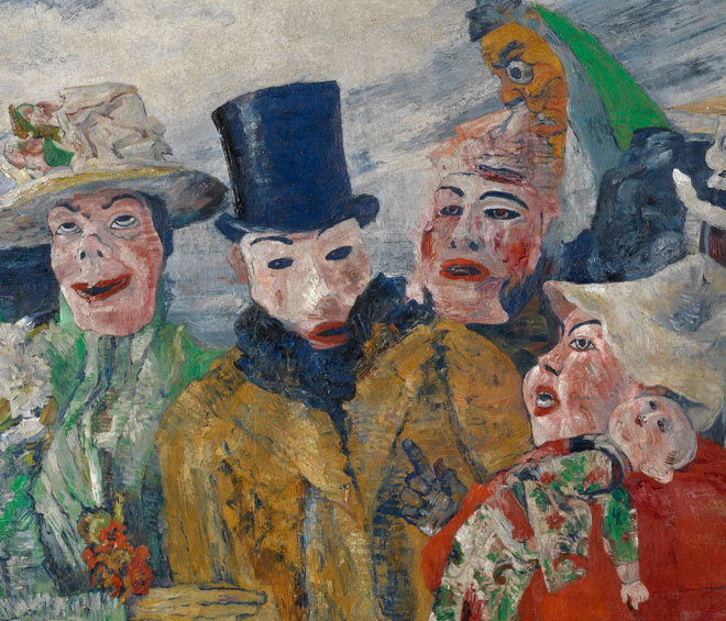 James Ensor. Self-portrait with Flowered Hat, 1883. Oil on canvas, 76.5 x 61.5 cm. Mu.ZEE, Oostende. Photograph: MuZee © www.lukasweb.be - Art in Flanders vzw. Photograph: Hugo Maertens / © DACS 2016.