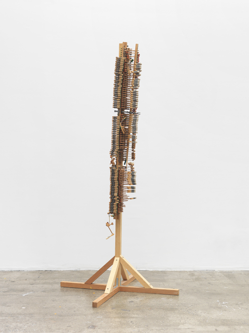 Tamar Ettun. Vertical Piano, 2014. Wood, metal, 74 x 39 x 39 in.