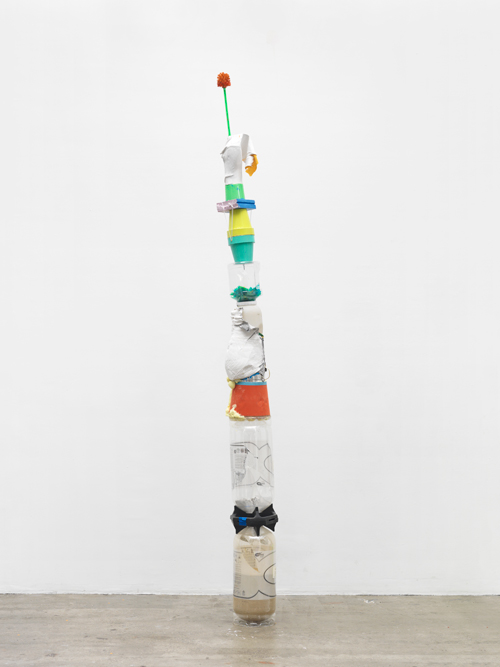 Tamar Ettun. Totem with a Green Brush, 2015. Mixed media, 120 x 11 x 11 in.