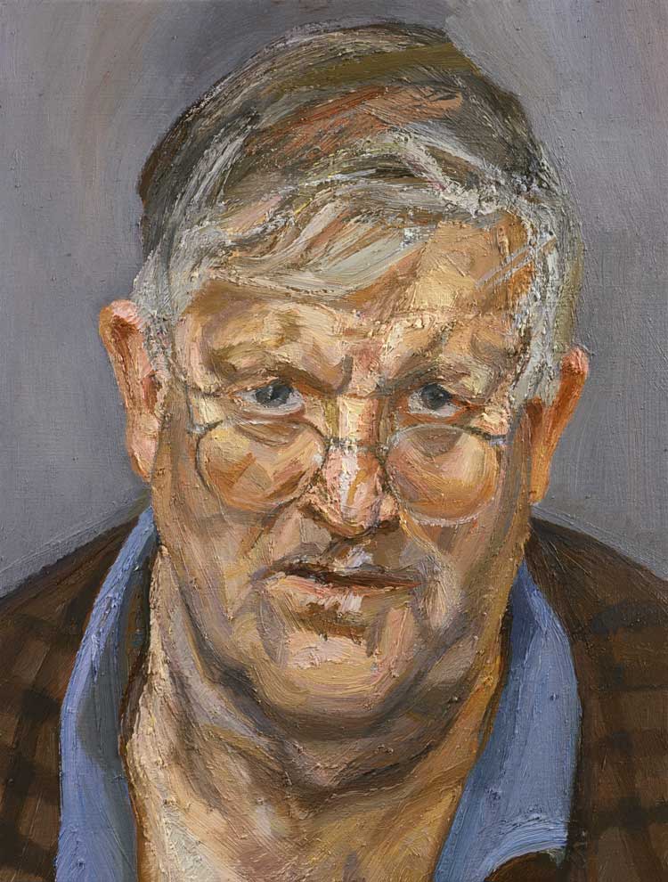 Lucian Freud, David Hockney, 2002. Oil on canvas, 40.6 x 31.1 cm. © The Lucian Freud Archive. All Rights Reserved 2026 / Bridgeman Images, Lent by a private collection.