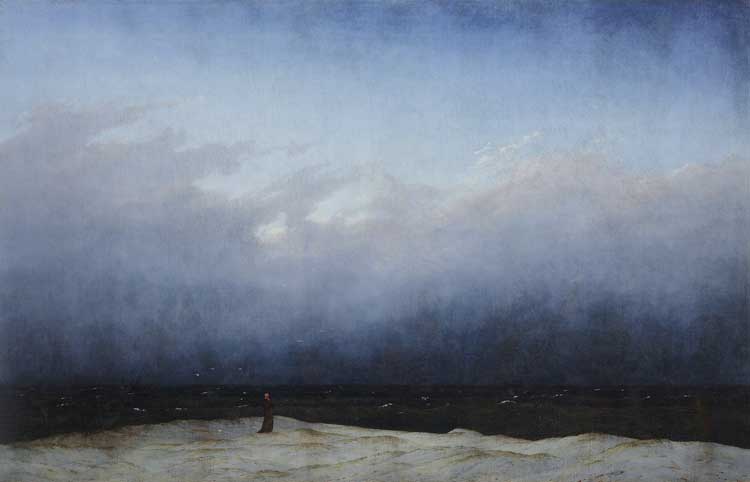 Caspar David Friedrich. Monk by the Sea, 1808–10. Oil on canvas, 43 5/16 x 67 ½ in (110 x 171.5 cm). Nationalgalerie, Staatliche Museen zu Berlin (NG 9/85). Photo: bpk Bildagentur / Nationalgalerie, Staatliche Museen zu Berlin / Andres Kilger / Art Resource, NY.