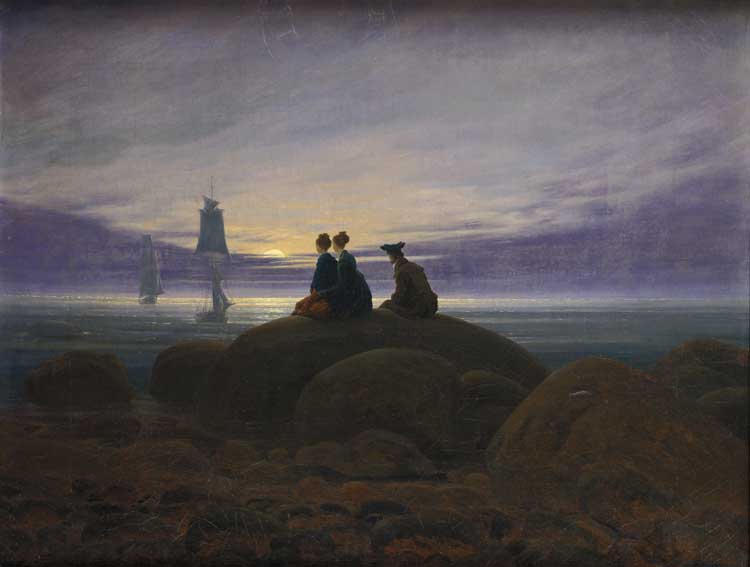 Caspar David Friedrich. Moonrise over the Sea, 1822. Oil on canvas, 21 5/8 x 28 in (55 x 71 cm). Nationalgalerie, Staatliche Museen zu Berlin (W.S. 53). Photo: bpk Bildagentur /Nationalgalerie, Staatliche Museen zu Berlin /Jörg P. Anders / Art Resource, NY.