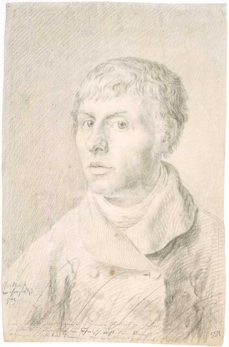 Caspar David Friedrich. Self-Portrait, 1800. Black chalk on wove paper, 16 9/16 x 10 7/8 in (42 x 27.6 cm). SMK, National Gallery of Denmark, Copenhagen (KKSgb5006). Photo: Statens Museum for Kunst.