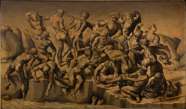 Bastiano da Sangallo, after Michelangelo Buonarroti, The Battle of Cascina (The Bathers), c1542. Oil on panel, 78.8 x 132.3 cm. Holkham Hall, Norfolk, Collection of the Earl of Leicester. By kind permission of the Earl of Leicester and the Trustees of Holkham Estate.