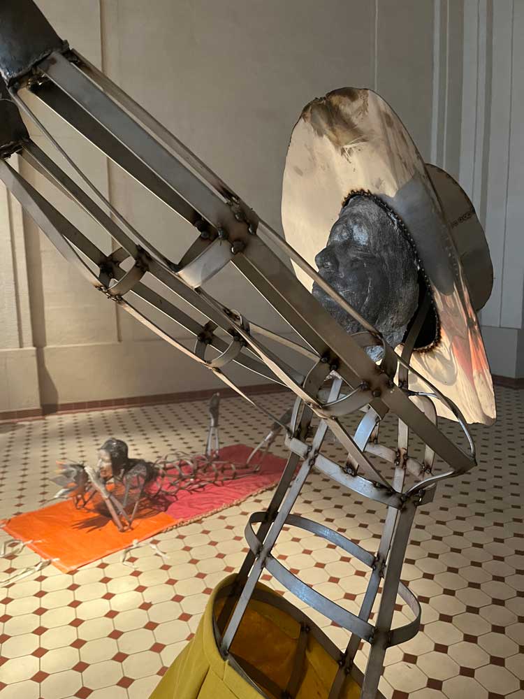 Kira Freije. Scorched Earth, 2023 (detail). Stainless steel, cast aluminum, felt, 183 x 52 x 88 cm. Photo: Veronica Simpson.