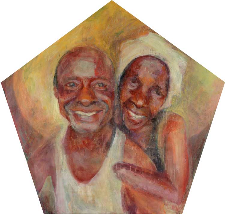 Lizzie Jones, Couple, 2005. Acrylic and wax on canvas, 107.3 x 112.8 cm. Southampton City Art Gallery.