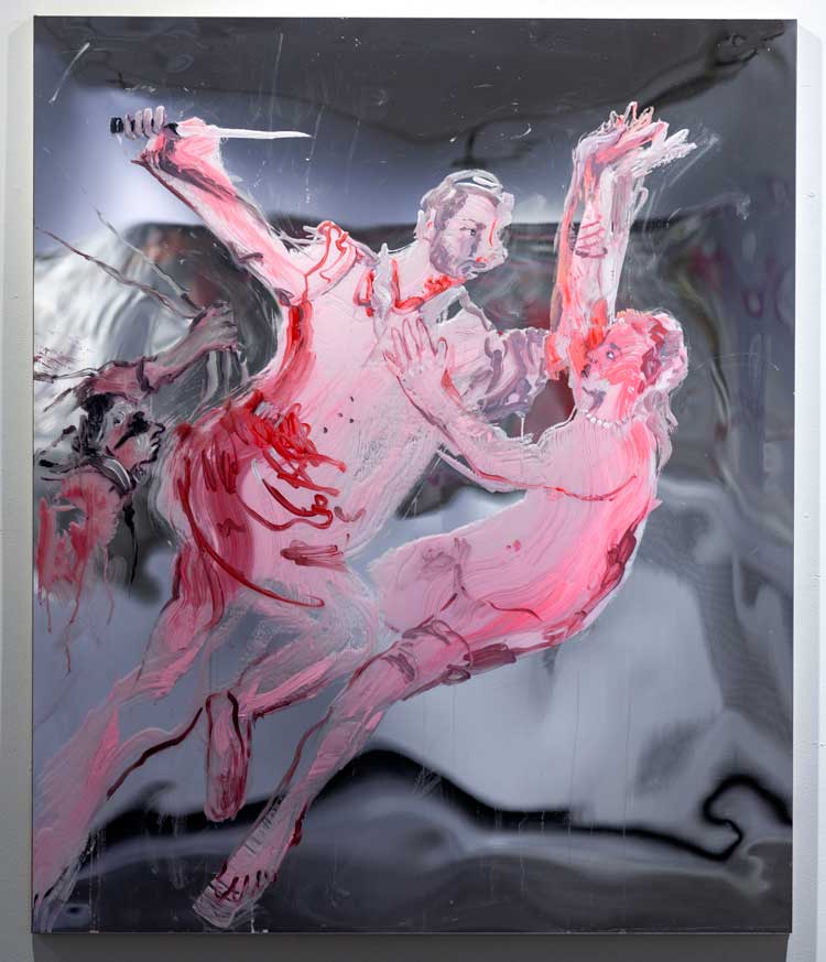 Saba Farhoudnia. Tarquin and Lucretia, 2022. Acrylic on acrylic mirror sheet, 48 x 40 in. Photo: Farzan Ghasemi.