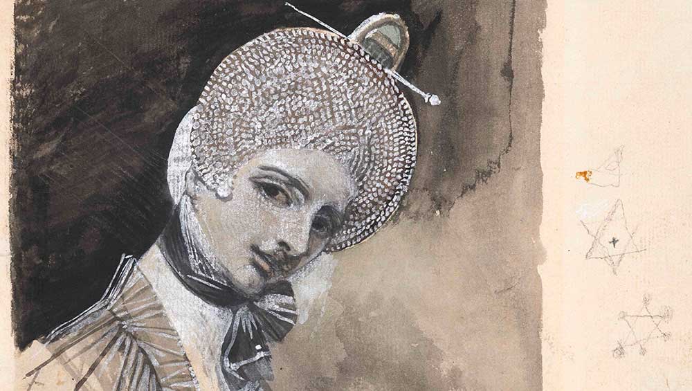 Henry Fuseli. Sophia Fuseli in an elaborate braided head-dress, c1795. Pen and black ink, brush and watercolour and opaque watercolour, 17.4 x 14.4 cm. Auckland, Auckland Art Gallery Toi o Tāmaki, purchased 1965.