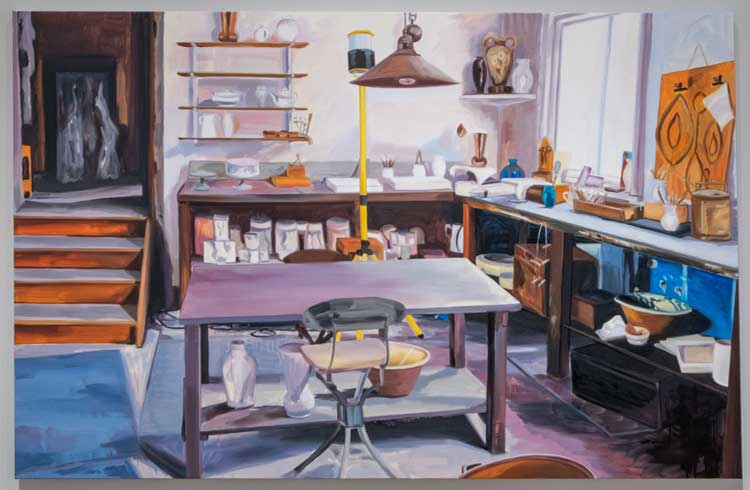 Anna Freeman Bentley, Painted wares, 2022. Oil on canvas, 144 x 222 cm. Copyright Anna Freeman Bentley, courtesy Frestonian Gallery.