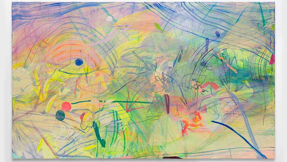 Jadé Fadojutimi. 40°C, 2022. Acrylic, oil and oil pastels on canvas, 110 x 140 cm. Photo: Michael Brzezinski. Courtesy: Jadé Fadojutimi.