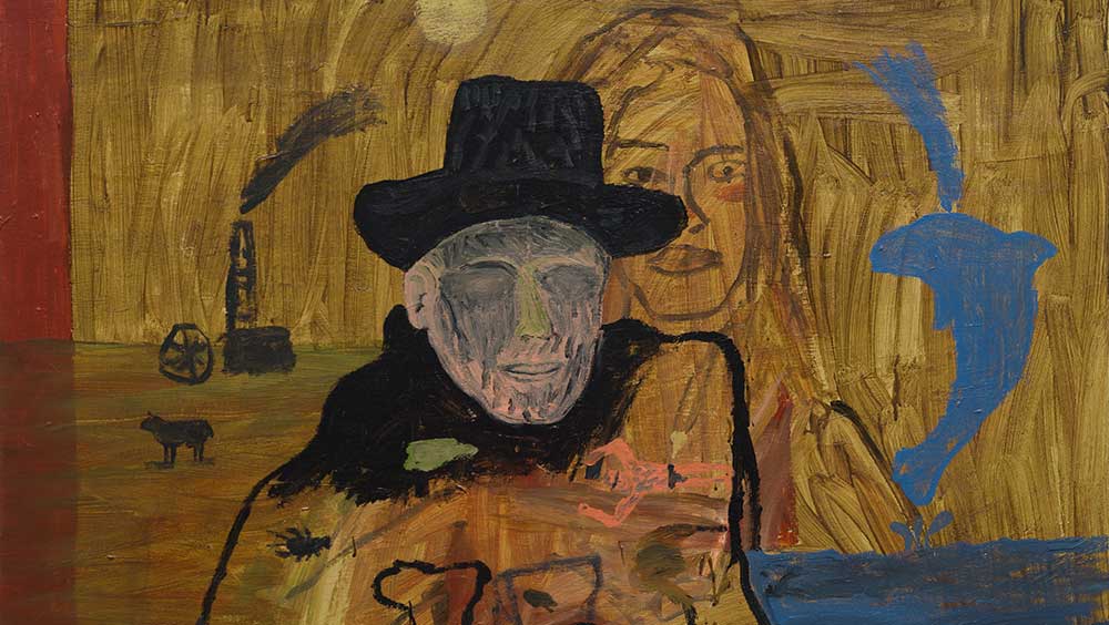 Danny Fox. The Blind Man, 2021. Acrylic on canvas, 39 3/8 x 47 1/4 in (100 x 120 cm) © Danny Fox, 2021. Image courtesy of Saatchi Yates.