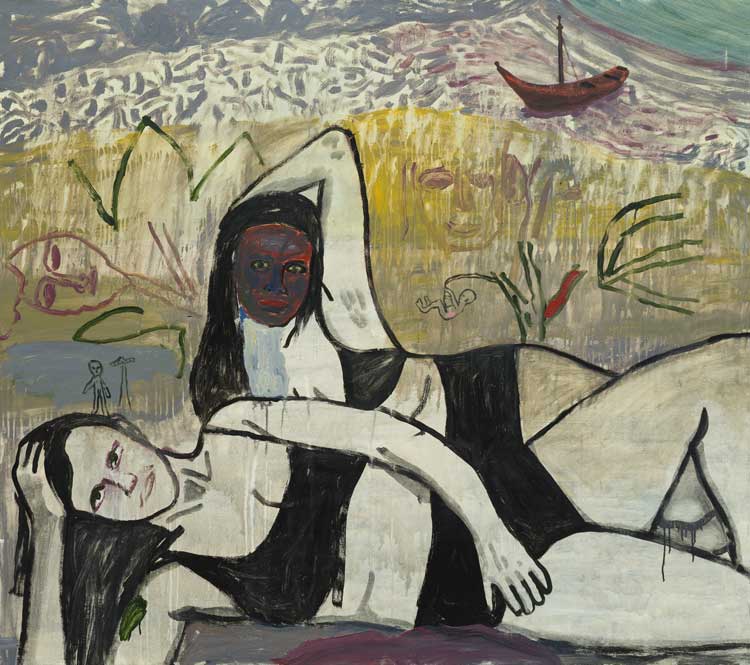 Danny Fox. The Beach is Boring (Without You), 2021. Acrylic on canvas, 160 x 180.3 cm. Photo: Copyright the artist, courtesy of Saatchi Yates.
