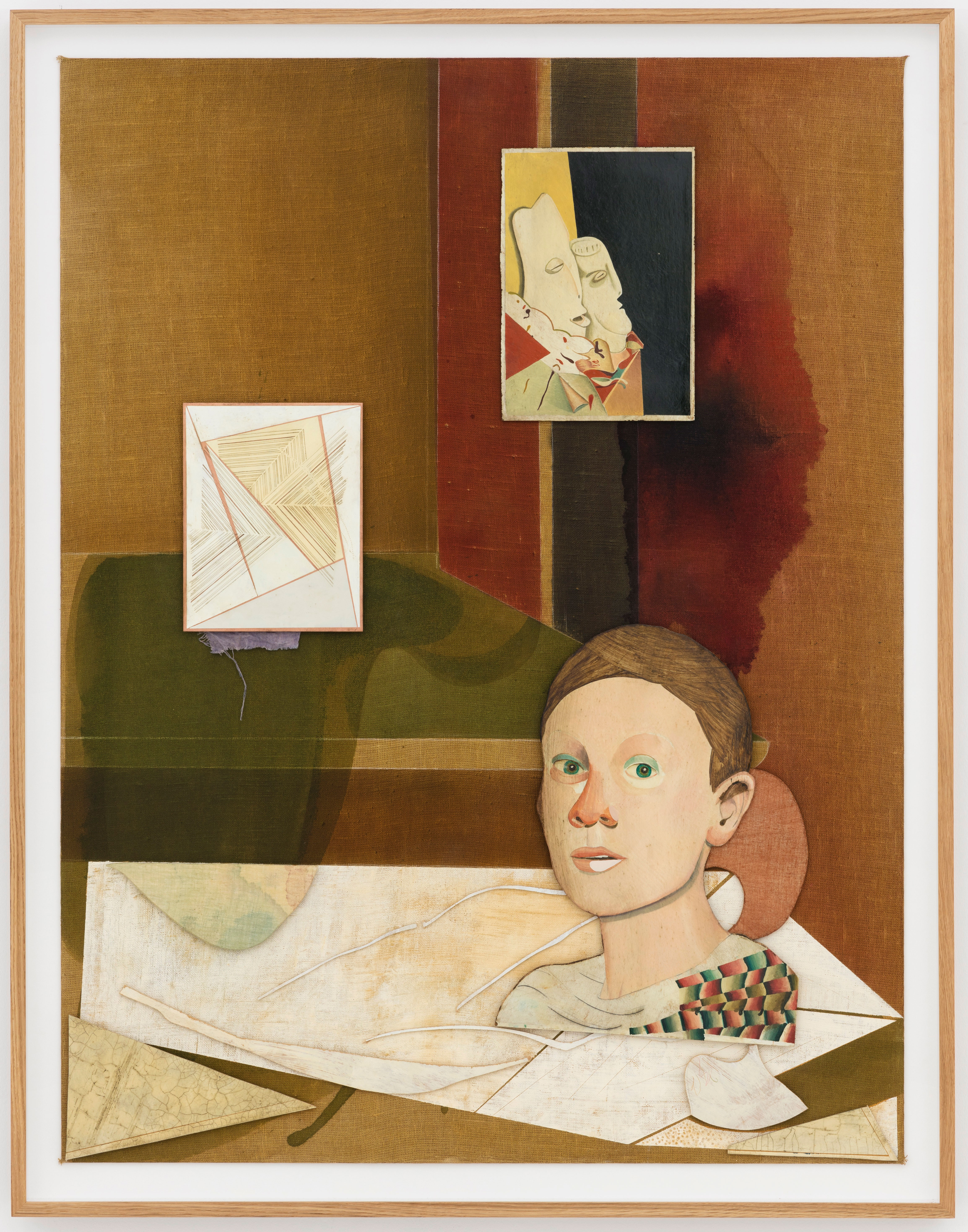 Jens Fänge, Violetta Du, 2020. Oil, inks and vinyl on textile, copper plate and panel, 126.5 × 99 cm / unframed 116 × 89 cm. © Nora Bencivenni & Felix Berg. Courtesy the artist and Perrotin.