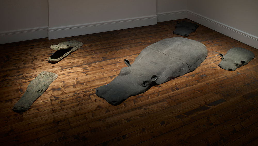 Peter Fischli David Weiss, Should I paint a pirate ship on my car with an armed figure on it holding a decapitated head by the hair?, installation view, Sprüth Magers, London, 2020. Courtesy Sprüth Magers. Photo: Stephen White.
